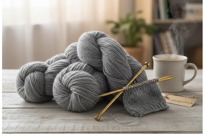 Pilki siūlai (Lietuviškų avių vilna) - naminiai siūlai